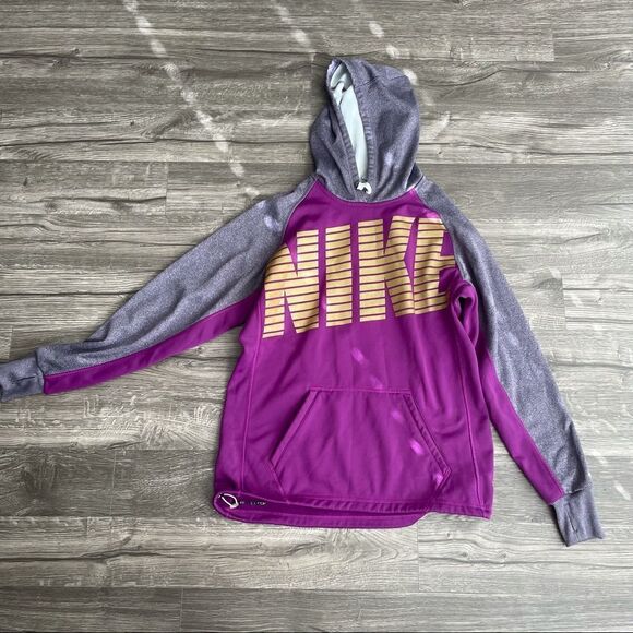 Nike KO Splinter Pullover Big Logo Purple Gray Gold Therma Fit Training Hoodie - Picture 1 of 8